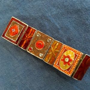 Bracelet elasticated orange silvery tiles